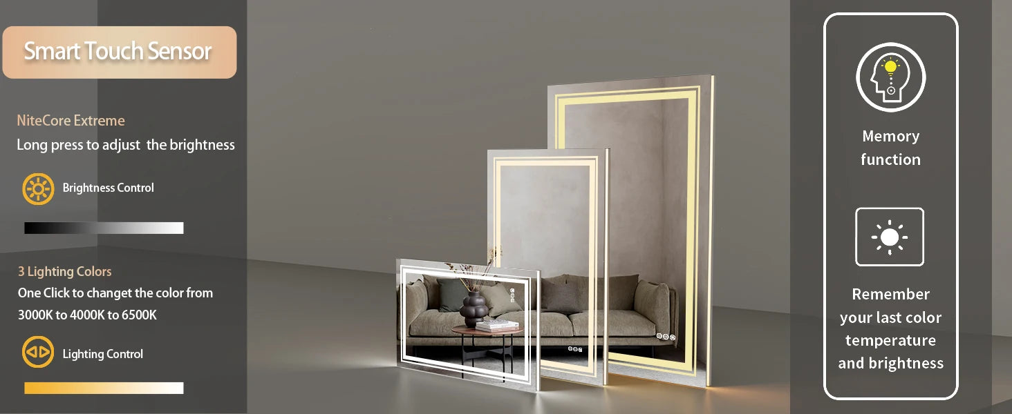 20x28 Inch Led  Rectangle Mirror for Bathroom with Front Light and Backlit Anti Fog Function Wall Backlit Decor Vanity Mirrors