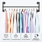 Industrial Pipe Clothes Rack Wall Mounted Hanging Bar Garment Rack Rail Detachable Bedroom Space-Saver for Home