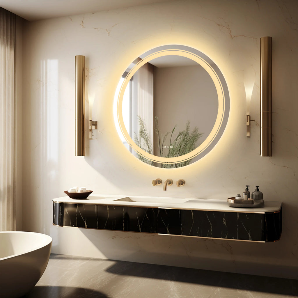 600mm LED Round Wall Mounted Vanity Mirror with Demister Pad Smart Touch Sensor Memory Function Backlit Front Lighted 3 Colors