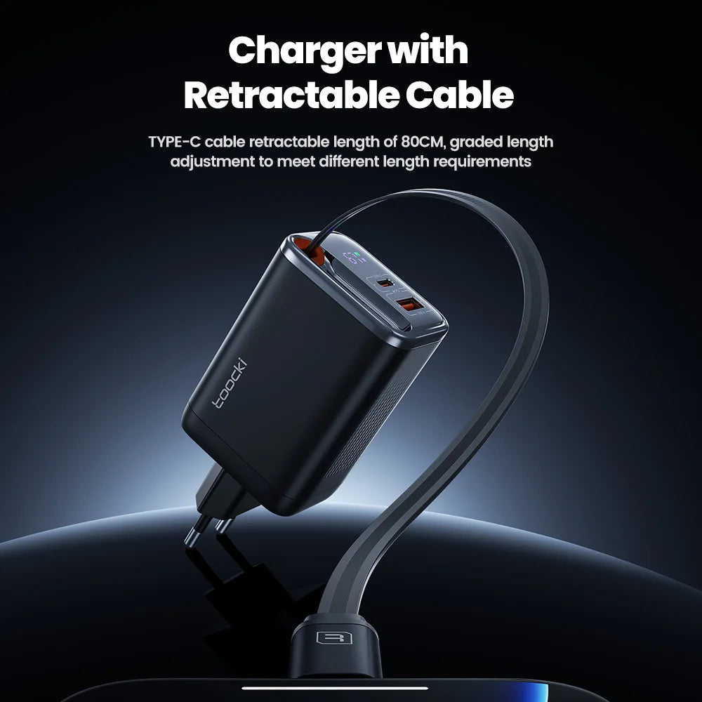 Toocki 67W GaN USB C Charger With Retractable Type C Cable