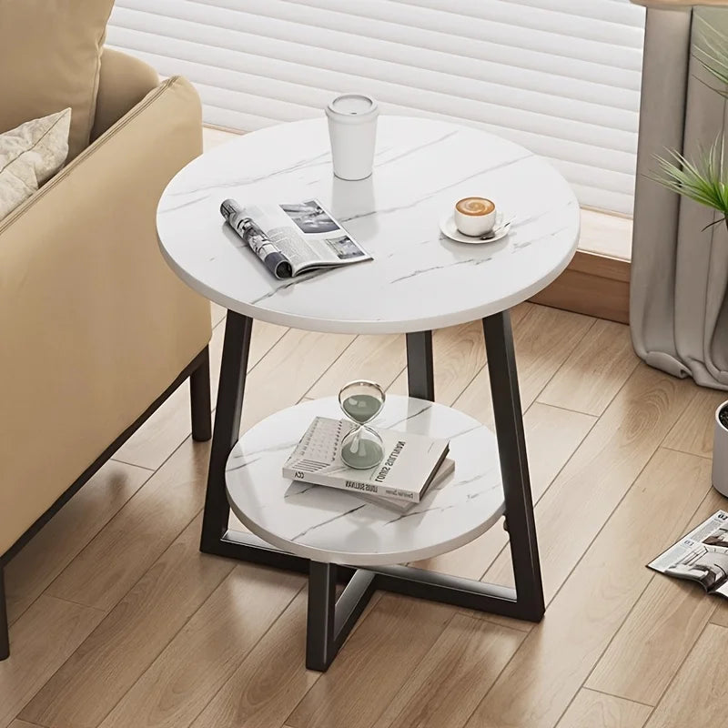 Double Layer Coffee Table with Storage Shelf - Modern Sofa Side & Bedside Table | Space-Saving for Living Room, Balcony, Bedroom