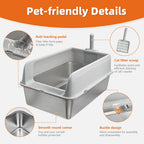 Bingopaw Stainless Steel Litter Box with Lid, High Sides Metal Litter Box System for for Big Cats, Anti-Leakage, Easy Cleaning