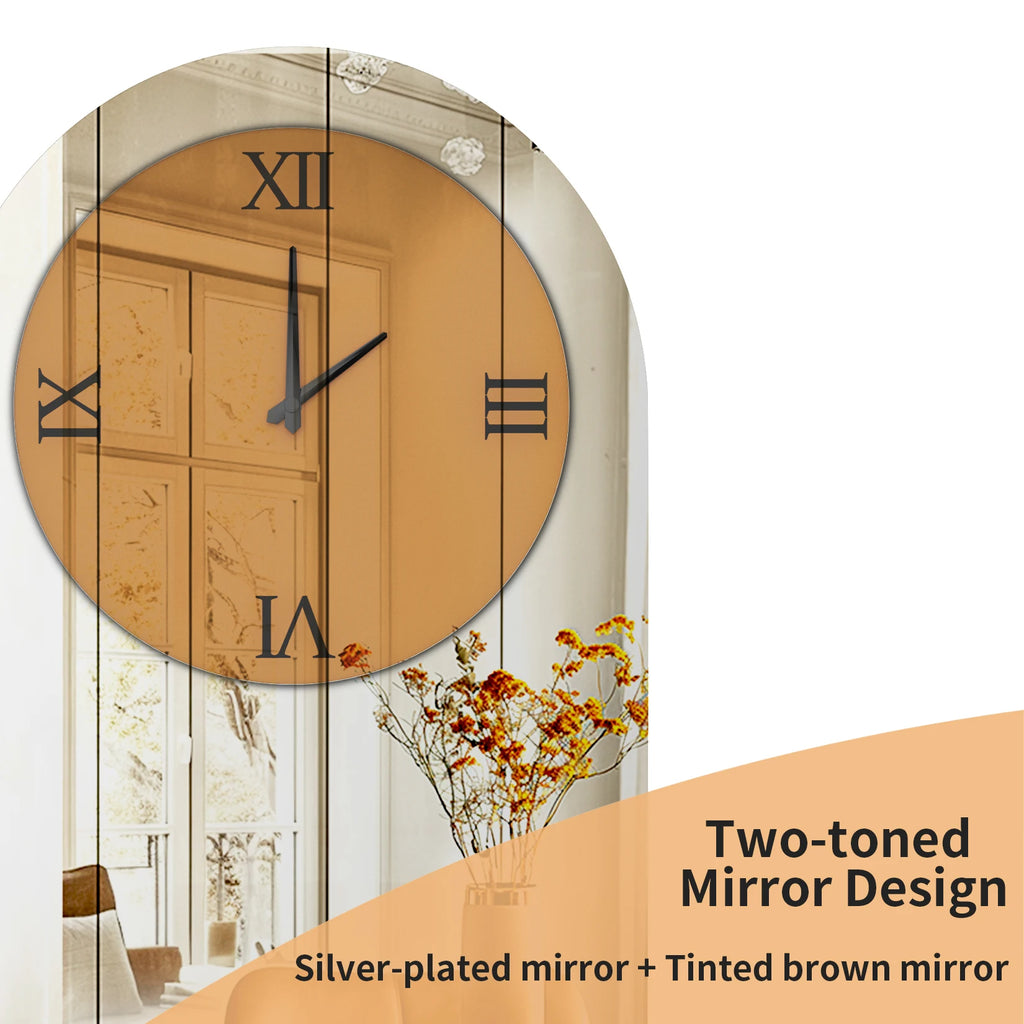 Wisfor Wall Decorative Mirrors Arched Brown Tinted Glass Wall Mounted Clock for Home,Hotel,Living Room,Dining Room,Bedroom Walls