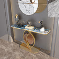 Modern Gold Console Table with Geometric Metal Base, Sintered Stone Narrow Entryway Table Foyer Table for Entrance, Living Room
