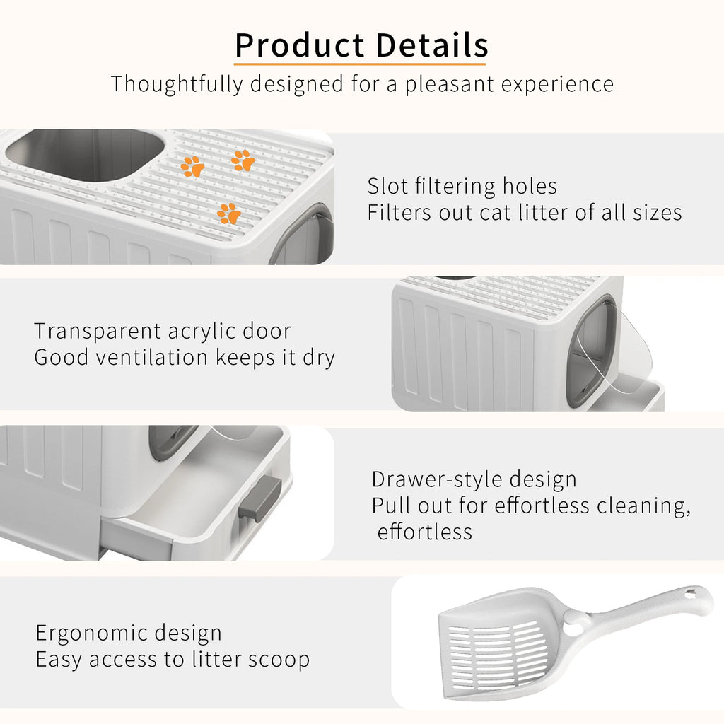 Bingopaw XL Cat Litter Box with Lid Enclosed Cat Potty Top Entry Anti-Splashing Cat Toilet Easy to Clean with Cat Litter Scoop