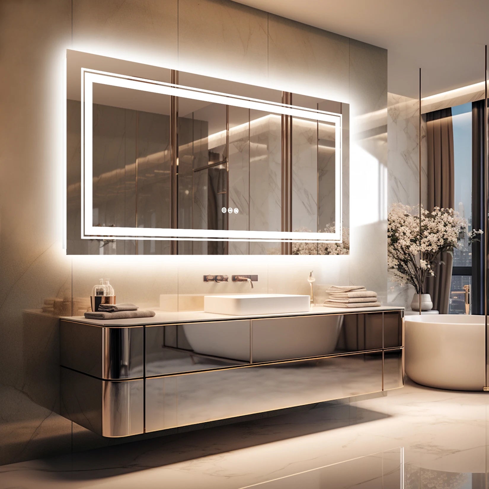40x24 Inch LED Mirror for Bathroom with Front Light and Backlit 3 Colors Dimmable Memory AntiFog Water Proof Decor Vanity Mirror