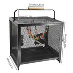 Wrought Iron Bird Travel Carrier Cage Parrot Cage with Handle Wooden Perch & Seed Guard for Small Parrots Canaries Budgies Parro