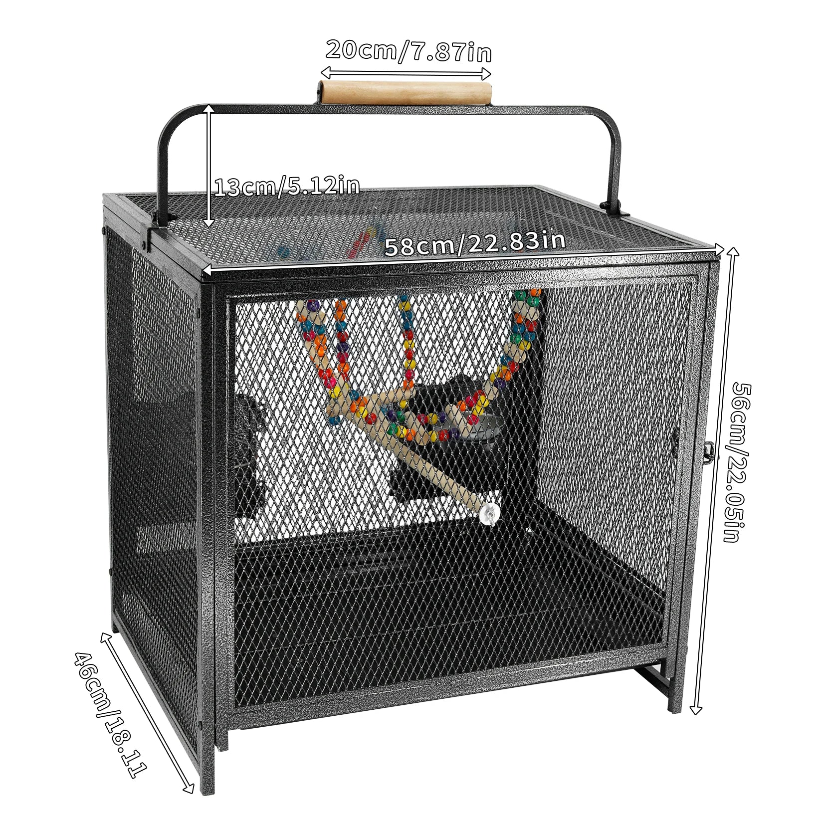 Wrought Iron Bird Travel Carrier Cage Parrot Cage with Handle Wooden Perch & Seed Guard for Small Parrots Canaries Budgies Parro