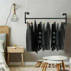 Industrial Pipe Clothes Rack Wall Mounted Hanging Bar Garment Rack Rail Detachable Bedroom Space-Saver for Home