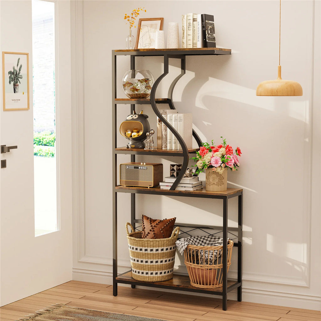 Vintage Industrial Tall Plant Stand - 5-Tier Rustic Shelf Display Unit for Home, Patio, Garden Flower Storage Cabinet & Bookcase