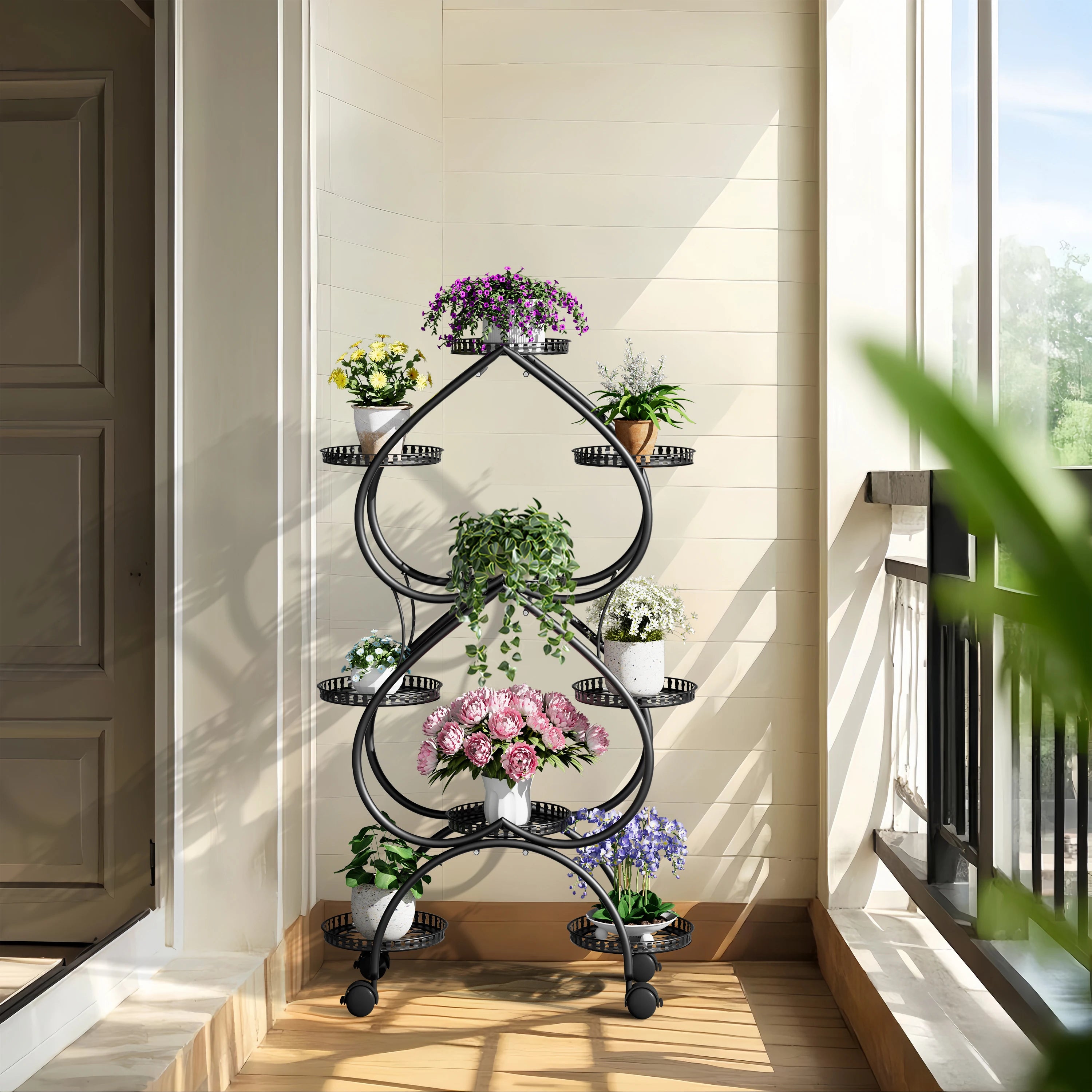 Metal Plant Stand, 6 Tiers Multifunctional Plant Stands for Indoor Plants, Decorative Black Steel Plant Shelf for Indoor Outdoor