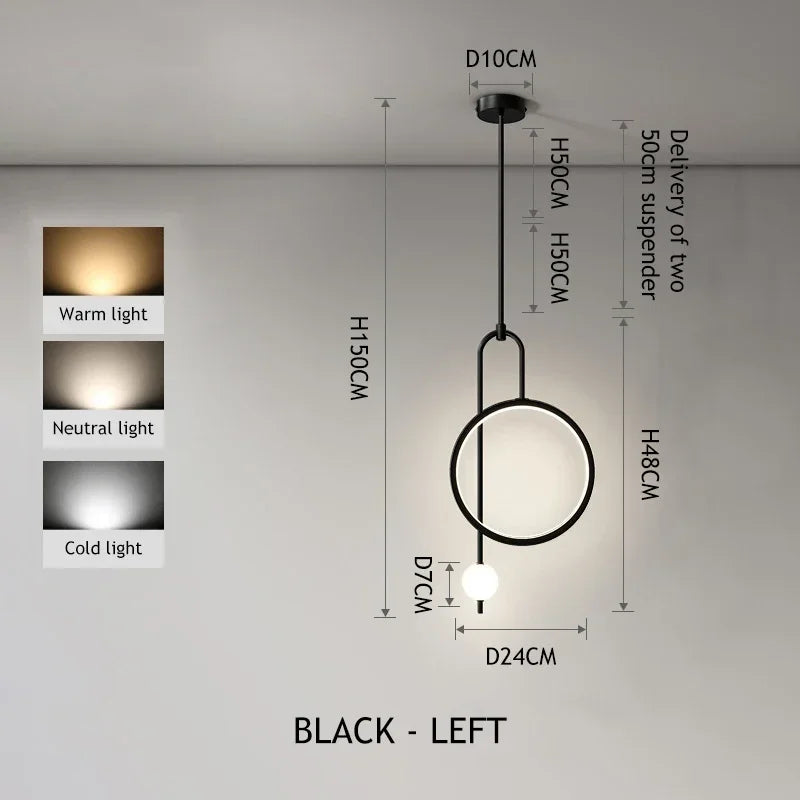 Modern Simple Ring Glass Ball Pendant Lamp Luxury Living Room Study Led Hanging Chandelier Bedroom Bedhead Decorative Lighting