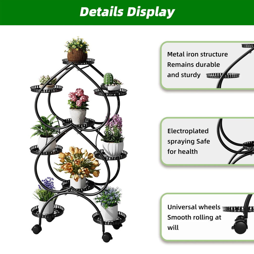 Metal Plant Stand, 6 Tiers Multifunctional Plant Stands for Indoor Plants, Decorative Black Steel Plant Shelf for Indoor Outdoor