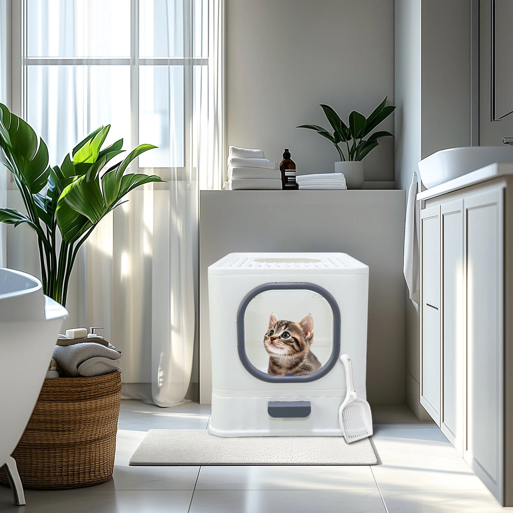 Bingopaw XL Cat Litter Box with Lid Enclosed Cat Potty Top Entry Anti-Splashing Cat Toilet Easy to Clean with Cat Litter Scoop