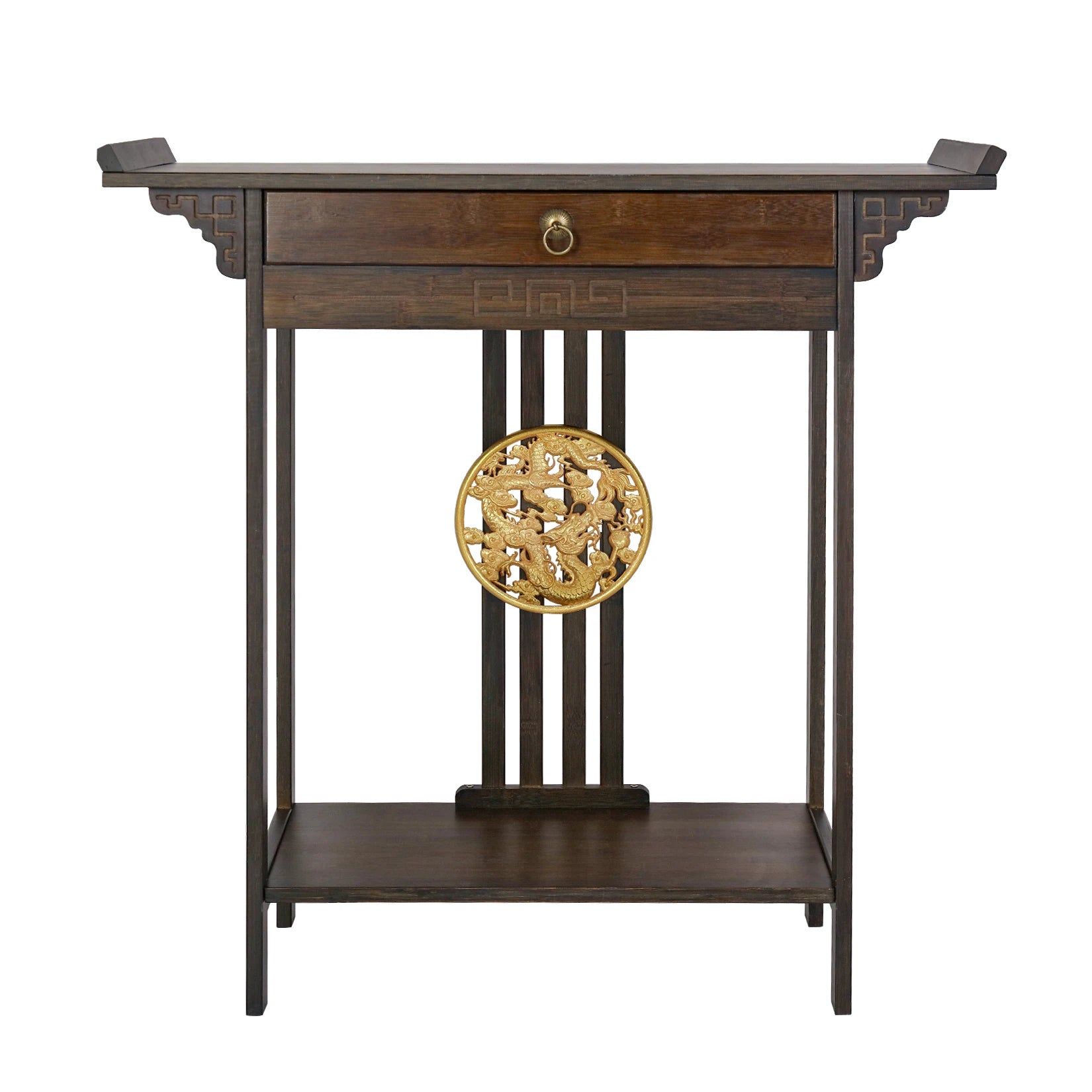 Vintage Rustic Console Table Hall Console Table Luxurious Totem Decor with Pull Drawer & Shelf Living Room Furniture