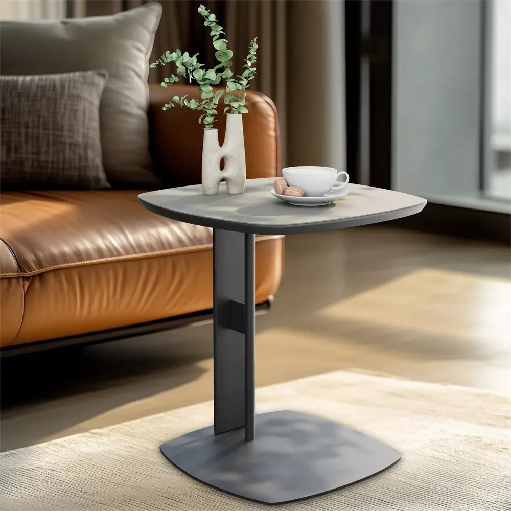Wisfor Luxury C Table End Table Saddle Leather Top with Metal Leg, Couch Tables C Shaped Side Table for Bedroom Living Room