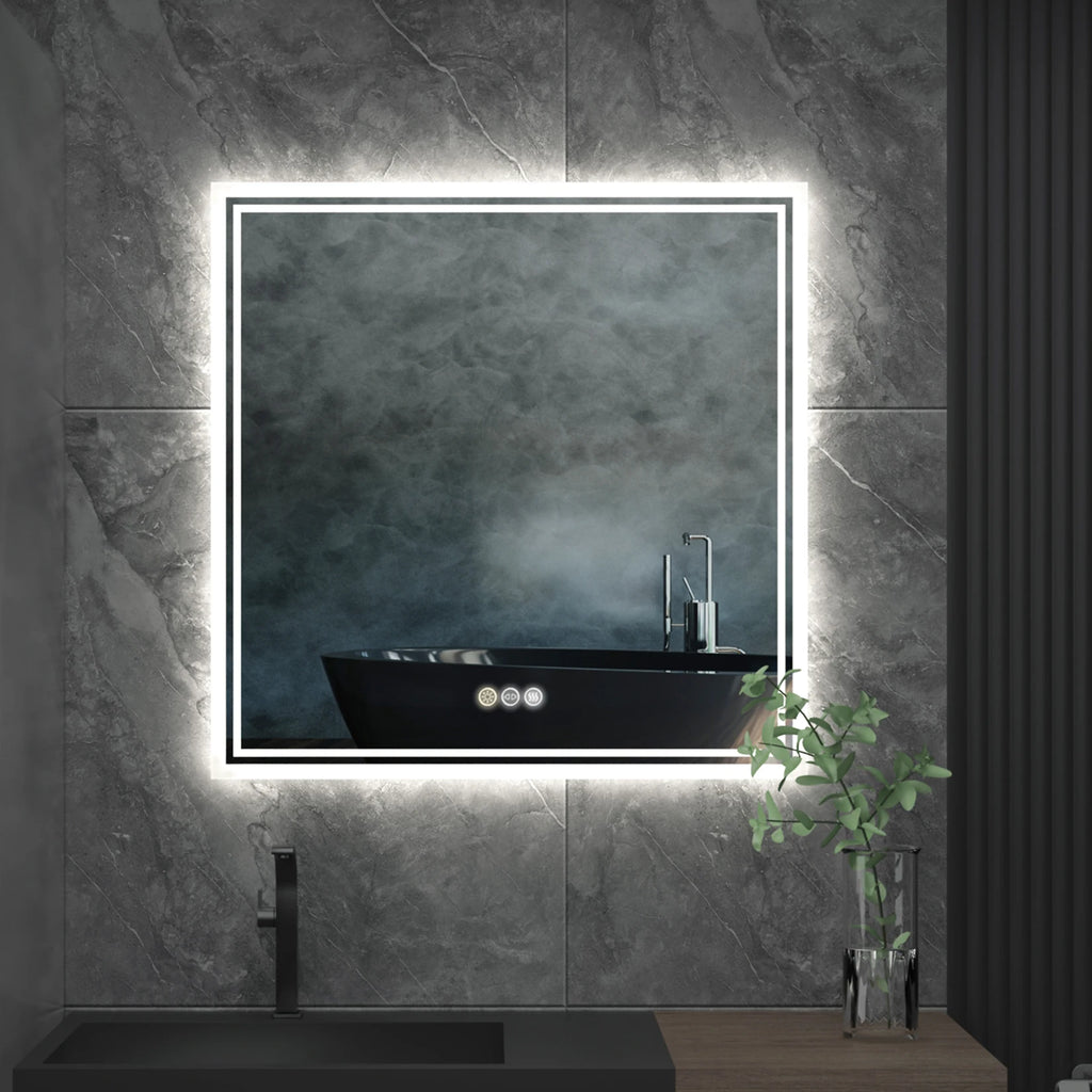 32 X 32 Inch LED Lighted Bathroom Mirror for Bathroom Wall Mounted Lighted Vanity Mirror Dimmable White Anti-Fog Vanity