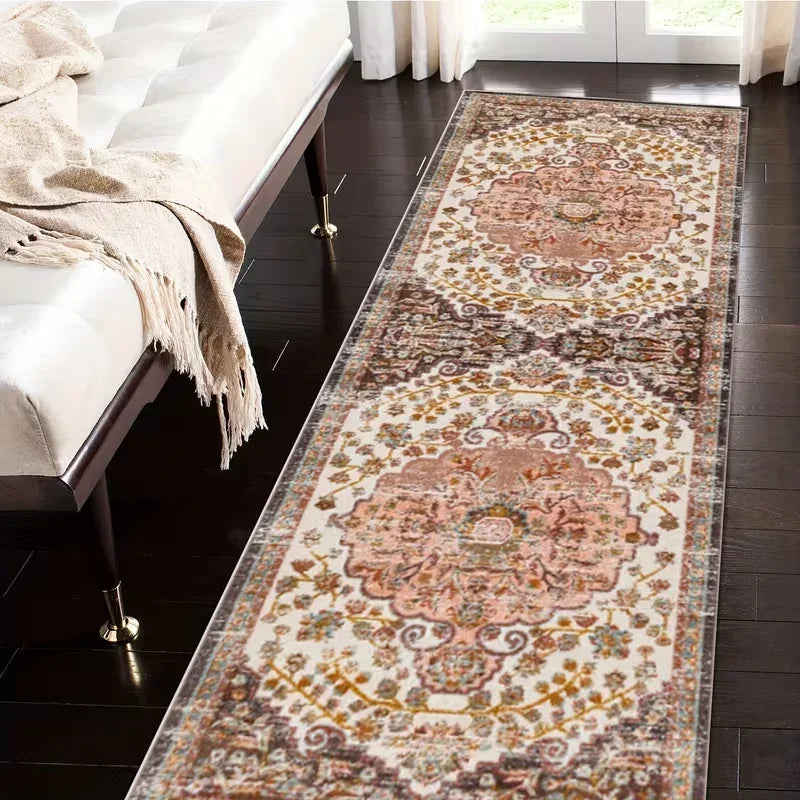 VIKAMA Vintage Ethnic Rug - Non-Slip & Durable Bedroom Entrance & Bedside Mat Hallway & Corridor Rug Home Decor