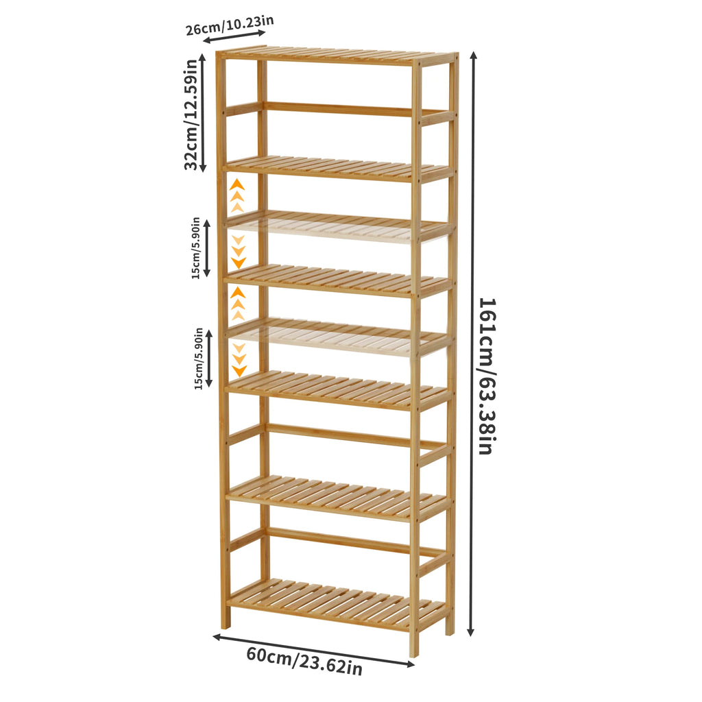 6 Tiers Bamboo Bookshelf Flower Rack with Adjustable DIY Shelves Free Standing Natural Wood Color Display Shelf for Living Room