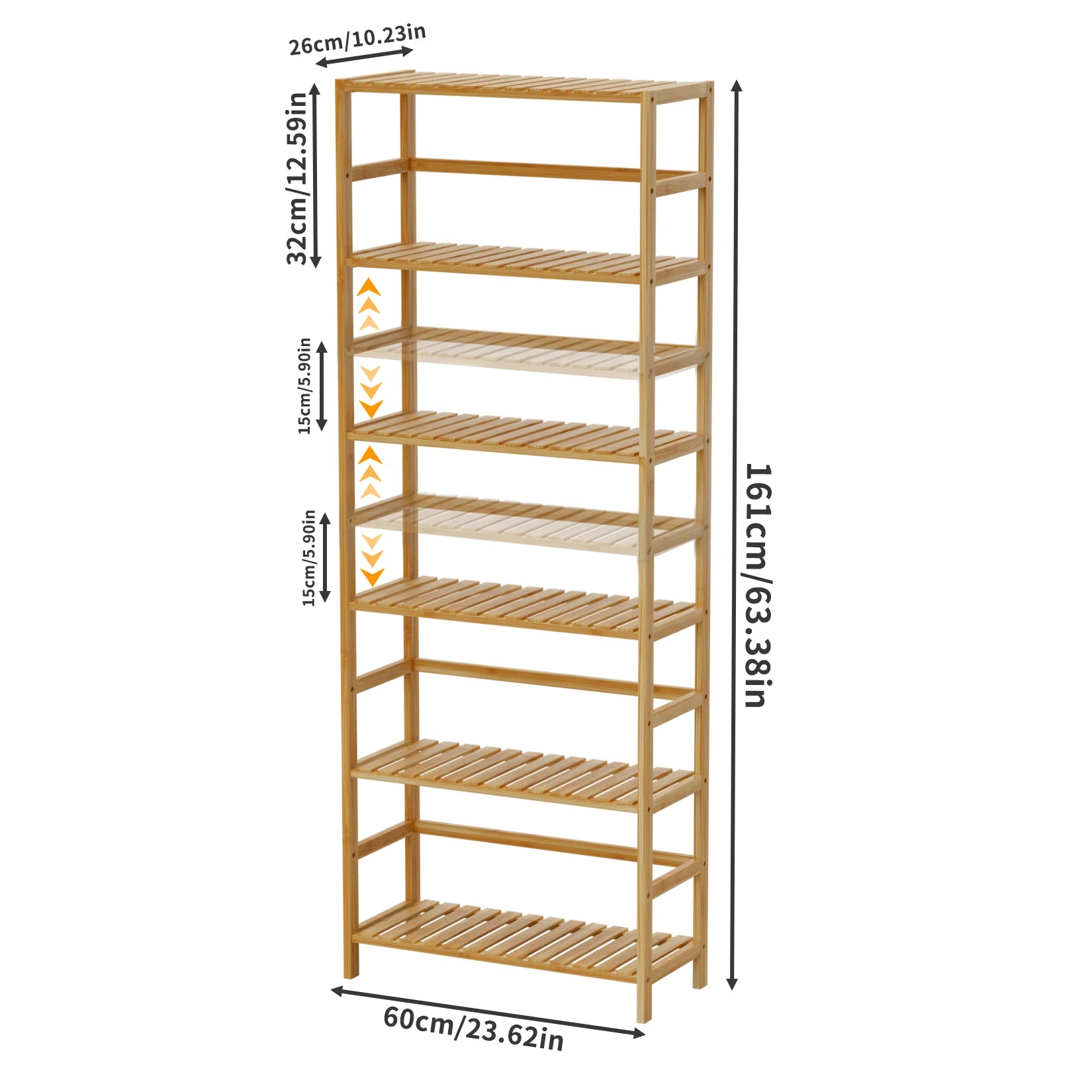 6 Tiers Bamboo Bookshelf Flower Rack with Adjustable DIY Shelves Free Standing Natural Wood Color Display Shelf for Living Room