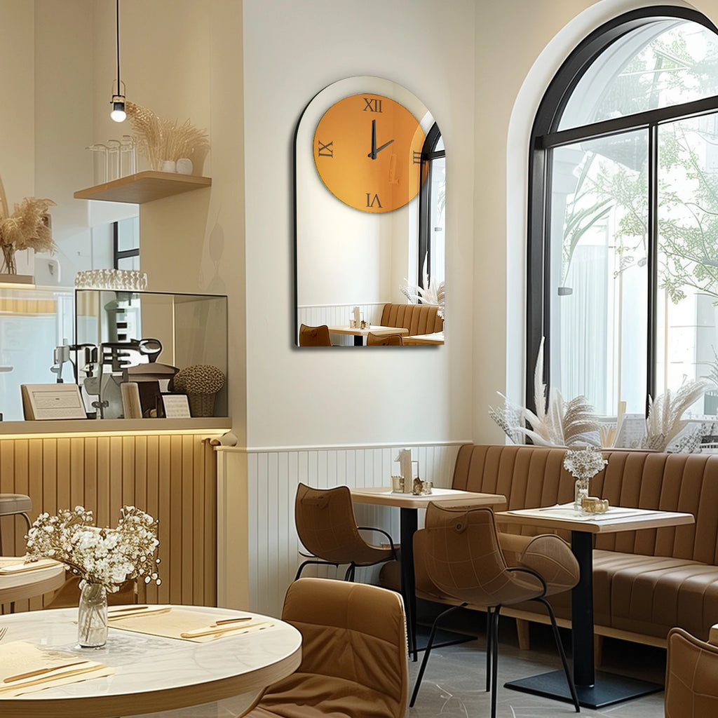Wisfor Wall Decorative Mirrors Arched Brown Tinted Glass Wall Mounted Clock for Home,Hotel,Living Room,Dining Room,Bedroom Walls