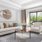 Round Tempered Glass Coffee Table Modern Side Table Decorative Center Table with Metal Legs for Living Room Office