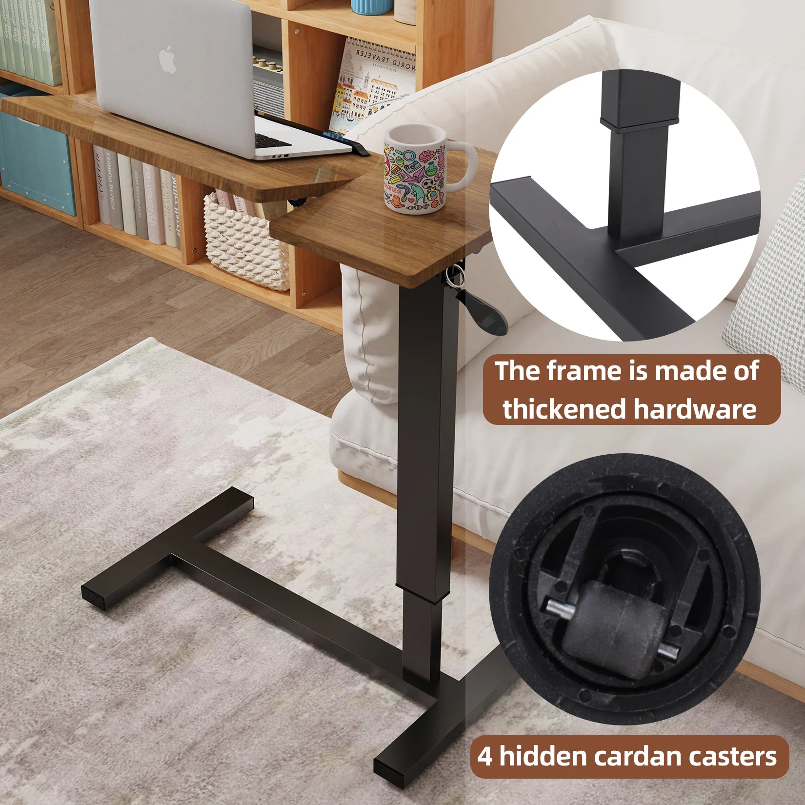 Height Adjustable Overbed Table Bedside desk Laptop Table with Hidden Rolling Wheels