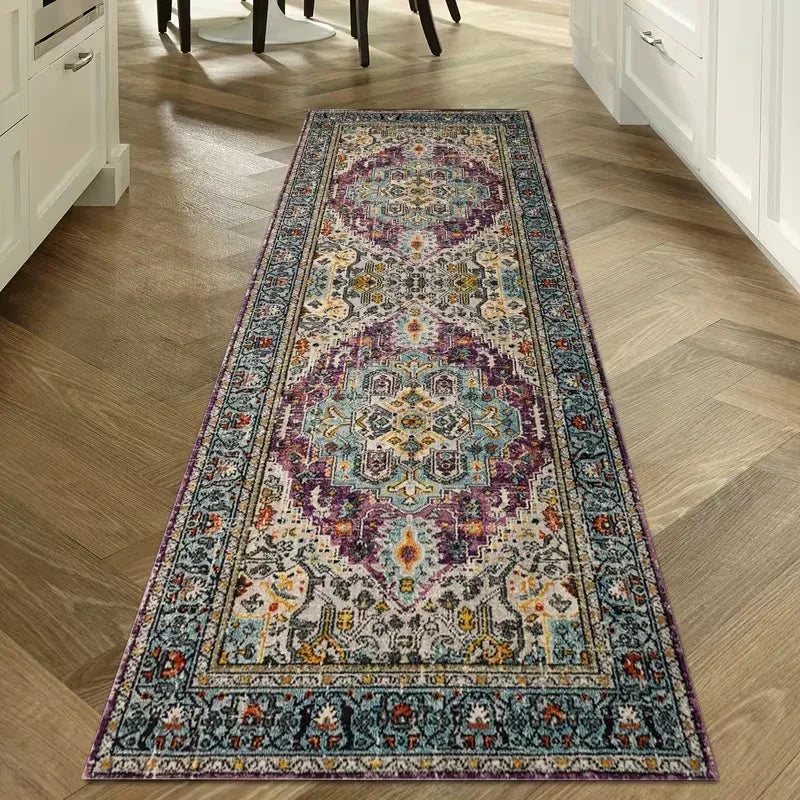 VIKAMA Vintage Ethnic Rug - Non-Slip & Durable Bedroom Entrance & Bedside Mat Hallway & Corridor Rug Home Decor