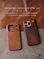 YMW Scars Italian Kangaroo Genuine Leather Case for iPhone 17 16 15 Pro Max Magnetic Handmade Phone Cover
