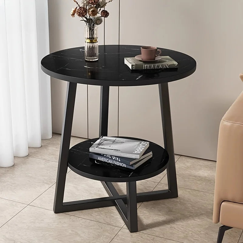 Double Layer Coffee Table with Storage Shelf - Modern Sofa Side & Bedside Table | Space-Saving for Living Room, Balcony, Bedroom