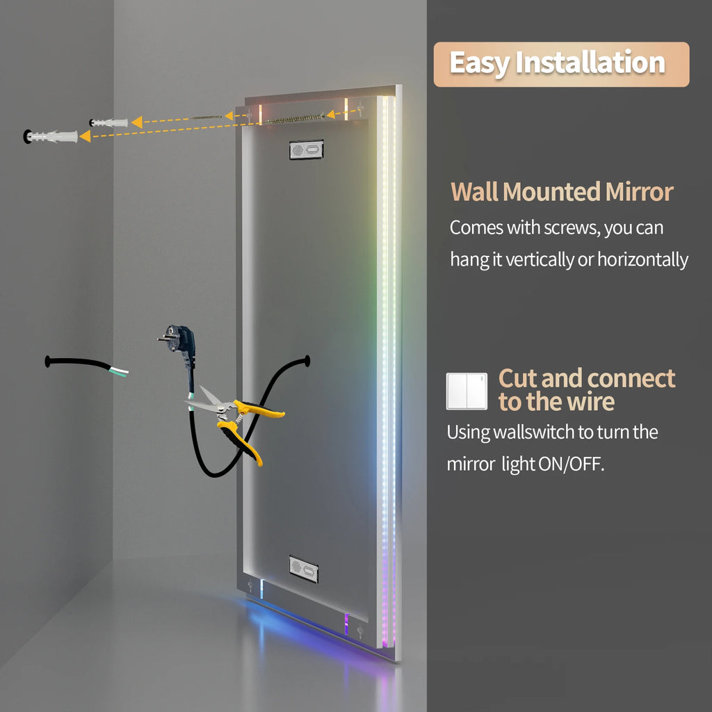 Wisfor Rectangular RGB Bathroom Mirror With Bluetooth Speaker 27x35inch Wall Lighted Bathroom Mirror With Smart Display, 3 Color