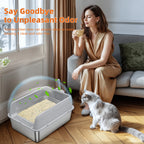 Bingopaw Stainless Steel Litter Box with Lid, High Sides Metal Litter Box System for for Big Cats, Anti-Leakage, Easy Cleaning