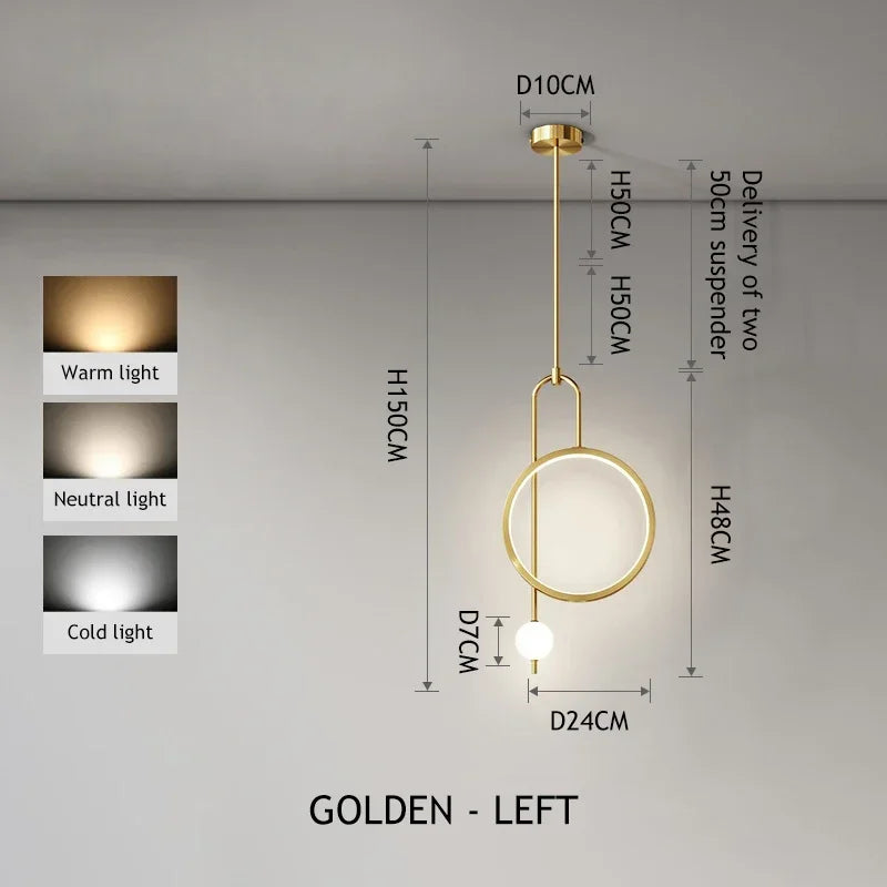 Modern Simple Ring Glass Ball Pendant Lamp Luxury Living Room Study Led Hanging Chandelier Bedroom Bedhead Decorative Lighting