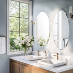 Wisfor Frameless Oval Wall Mirror Silver Beveled Edge Bathroom Vanity Mirror for Modern Home Decor, Fireplaces