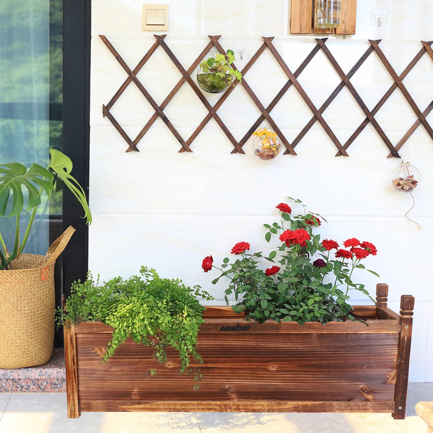 Sturdy Wooden Rectangular Planter Box Raised Garden Yard Patio Flower Vegetable Planter Bed Indoors Outdoors/Indoors