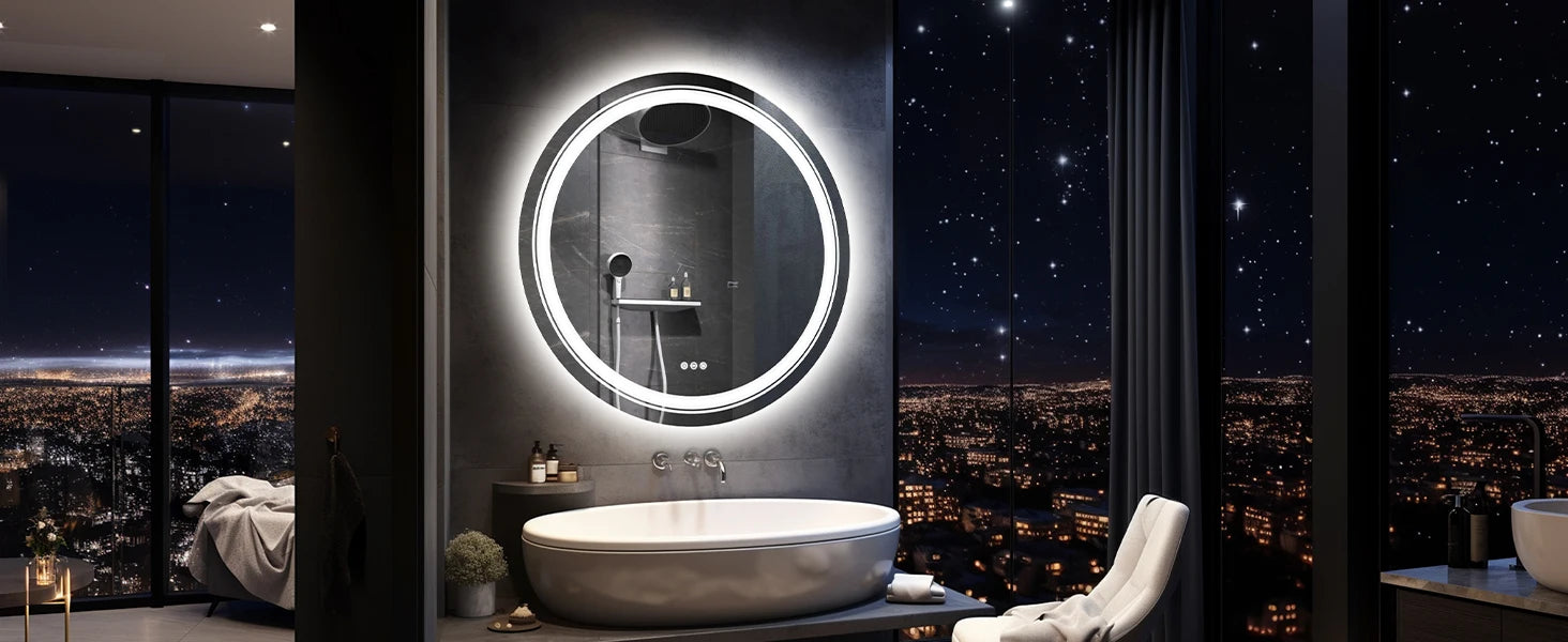 800mm LED Circle Wall Mounted Vanity Mirror with Demister Pad Smart Touch Sensor Memory Function Backlit Front Lighted 3 Colors