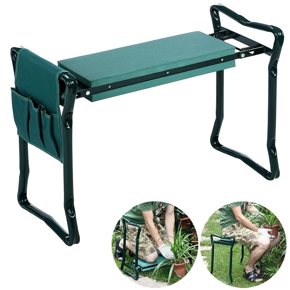 150KG load portable folding heavy-duty upgraded garden knee thick seat cushion knee stool indoor and outdoor military green