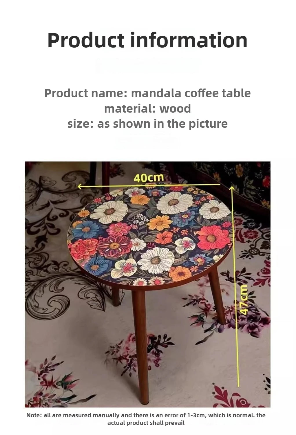 Mandala Coffee Table Removable Mini Desk Wooden Coffee Side Table Living Room Furniture Sofa Bedside Round Table Bedroom Home