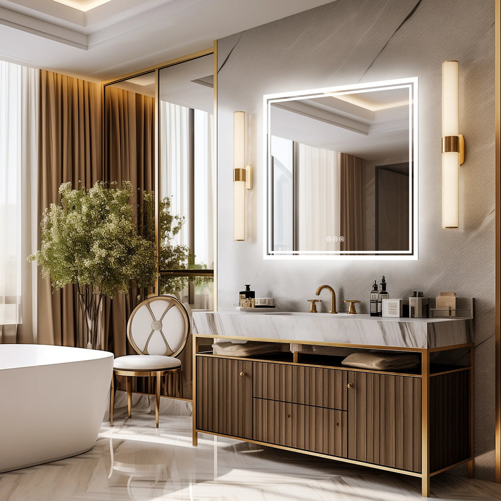 32 X 32 Inch LED Lighted Bathroom Mirror for Bathroom Wall Mounted Lighted Vanity Mirror Dimmable White Anti-Fog Vanity