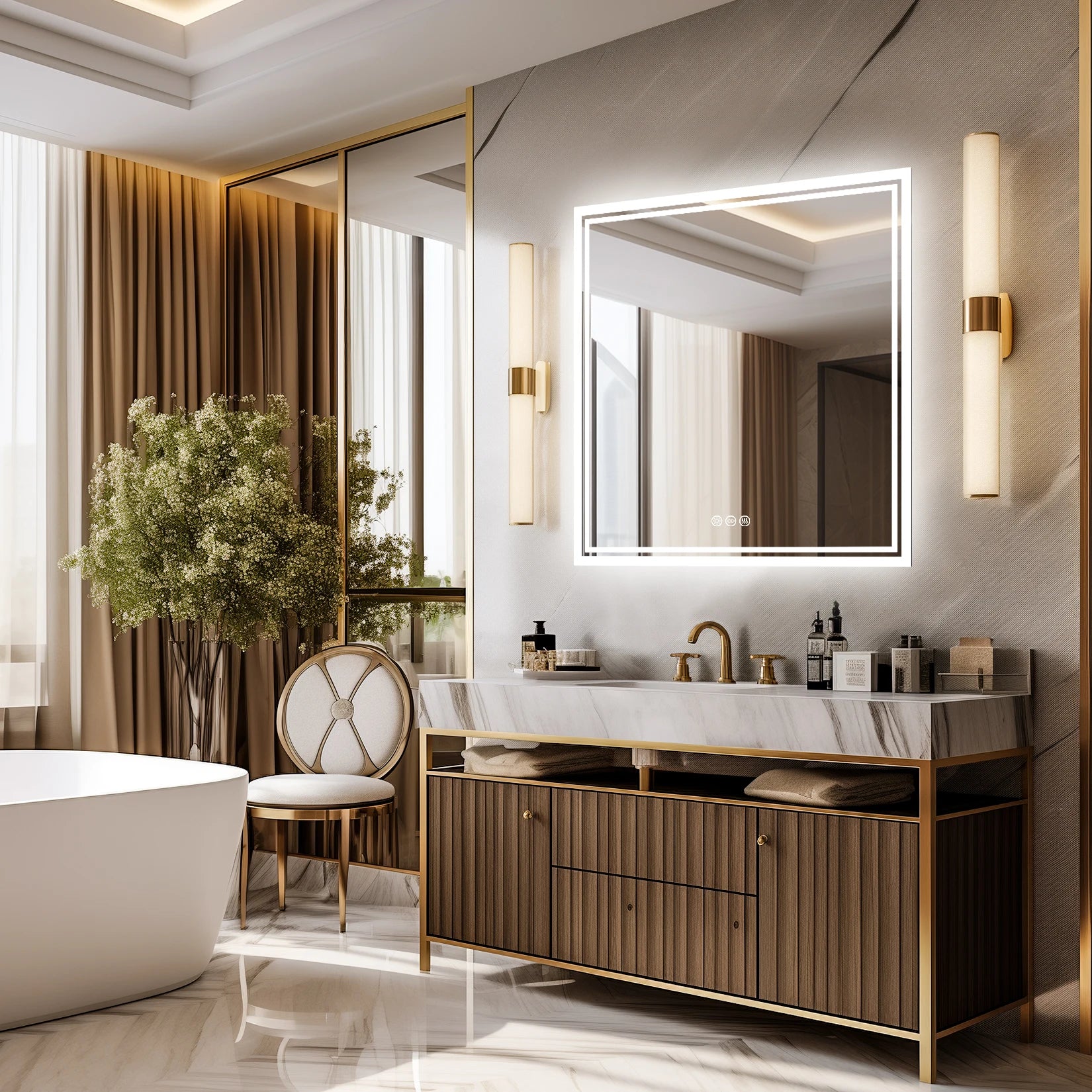32 X 32 Inch LED Lighted Bathroom Mirror for Bathroom Wall Mounted Lighted Vanity Mirror Dimmable White Anti-Fog Vanity