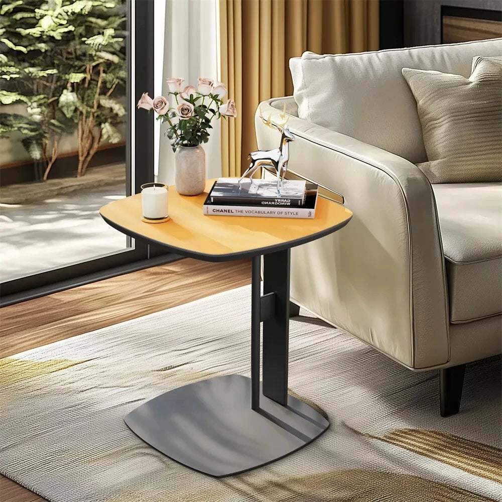 Wisfor Luxury C Table End Table Saddle Leather Top with Metal Leg, Couch Tables C Shaped Side Table for Bedroom Living Room