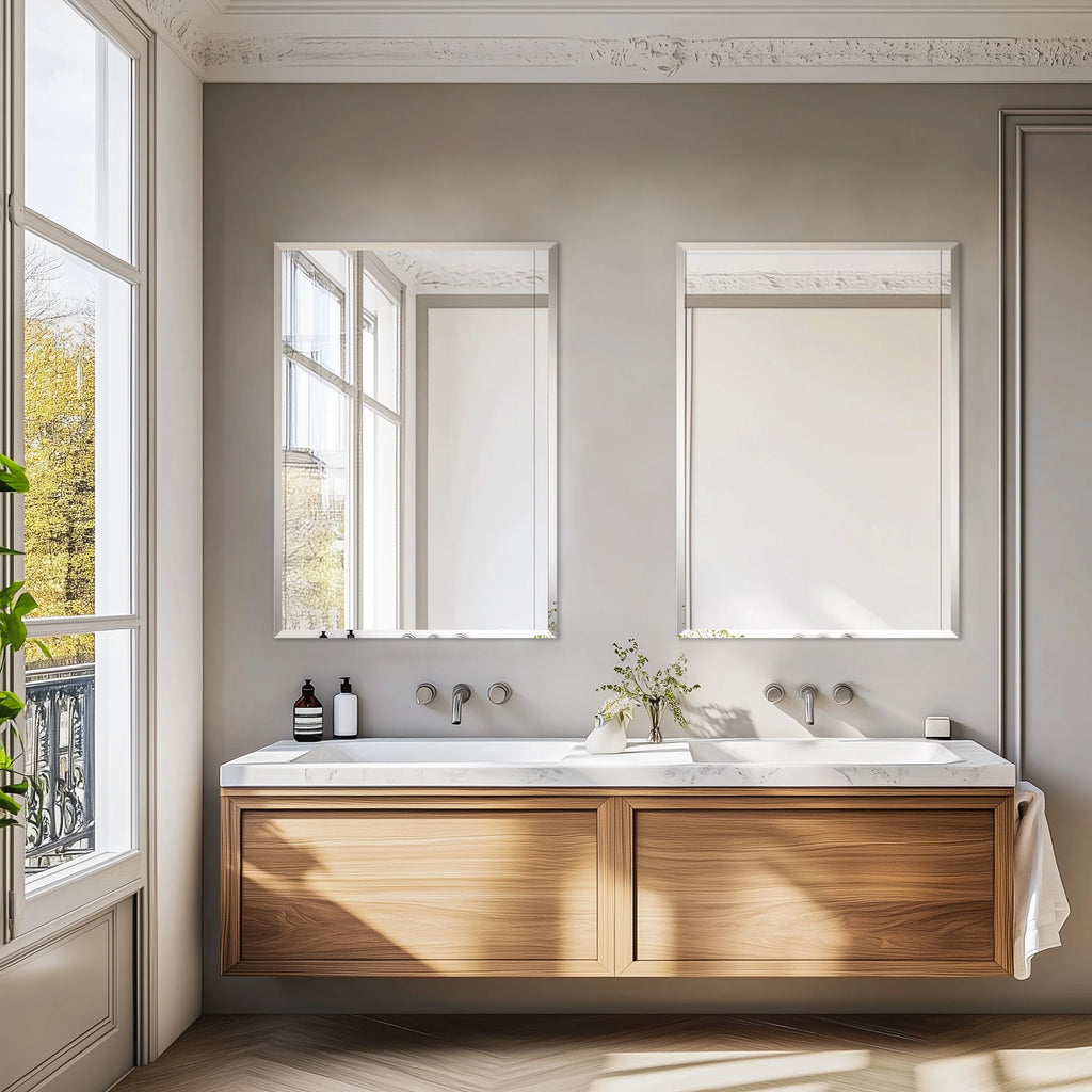 Wisfor Frameless Bathroom Mirror for Over Sink, Beveled Wall Mirror, Rectangle Vanity Mirror, Modern Style