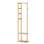 Bingopaw Coat Tree Solid Bamboo Freestanding Coat Rack with Storage Garments Corner Stand with Hooks for Home Bedroom