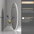 600x800mm LED Oval  Anti-Fog Smart Touch Sensor Memory Function Wall Vanity Mirror Bathroom Backlit Front Lighted with 3 Colors