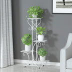 Metal Plant Shelf Flower Display Stand Garden Planter Holder with 4 Tier Shelves Indoor (Black)