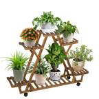 Triangular Plant Shelf 6 Potted Carbonized Wood Plant Holder Flower Pot Stand Display Storage Rack with Wheels for Garden