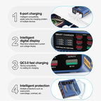 SUSNHINE 6-port Usb Digital Display Fast Charger for Phone Tablet Watch Charging