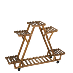 Triangular Plant Shelf 6 Potted Carbonized Wood Plant Holder Flower Pot Stand Display Storage Rack with Wheels for Garden