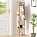 Bingopaw Coat Tree Solid Bamboo Freestanding Coat Rack with Storage Garments Corner Stand with Hooks for Home Bedroom