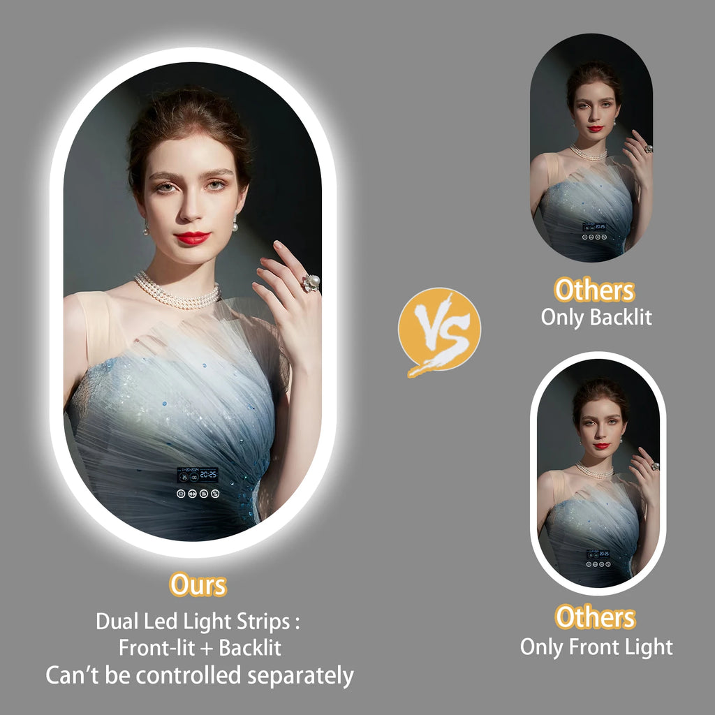Oval LED Bathroom Mirror with Lights, Anti-Fog, Bluetooth Speaker, 3 Colors Temperature Dimmable Lighted Mirrors Waterproof